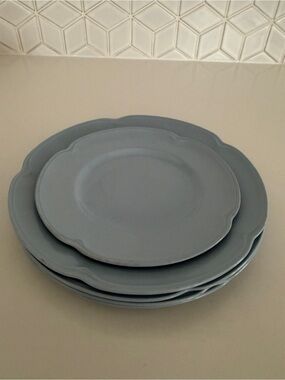 VINTAGE Johnson Brothers Greydawn 5 Plates Light Blue Scalloped Edge Mid-Century